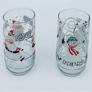 Vintage Pepsi Christmas Glasses Set of 2 Santa Claus Frosty The Snowman